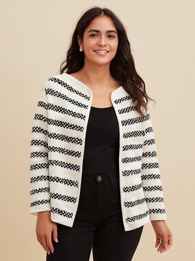 Talbots Cardigan XL Petite Black and White 98% Cotton